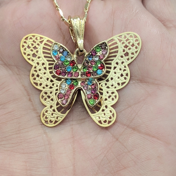 Necklace 18K Gold Filled and Cubic Zirconia Multicolor Butterfly Necklace - Picture 9 of 12